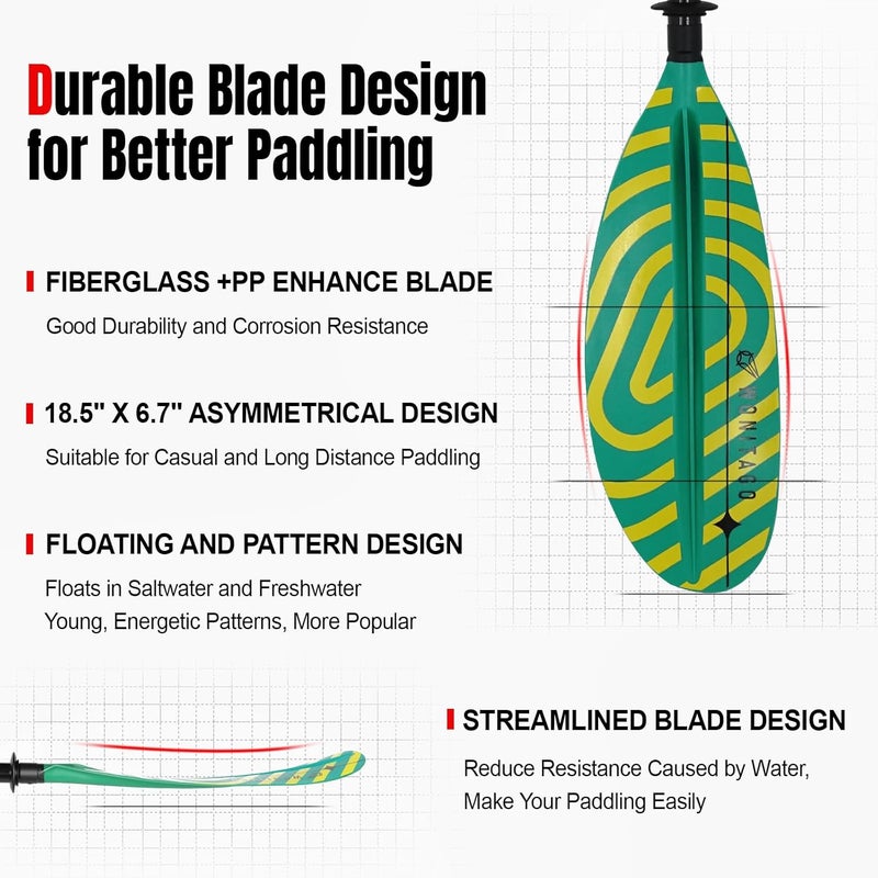 WONITAGO Kayak Paddles with Fiberglass Shaft and Reinforced PP Blade, Floating Adjustable Kayaking Oars, 3 Piece, 220-240 cm/86-94 Inches, 240-260 cm/94-102 Inches - Image 2
